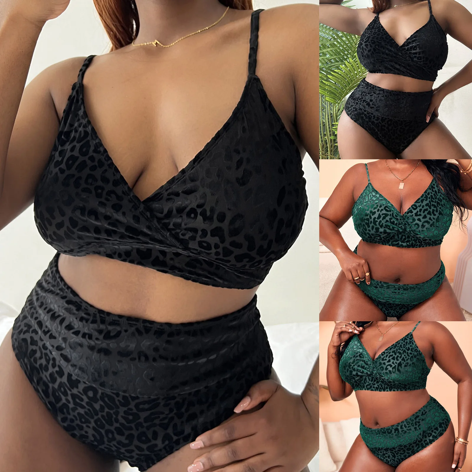 

Womens Large Green Leopard Strap Adjustable Bikini Two Piece Micro Bikinis Bandage Push Up Set Vintage Swimwear