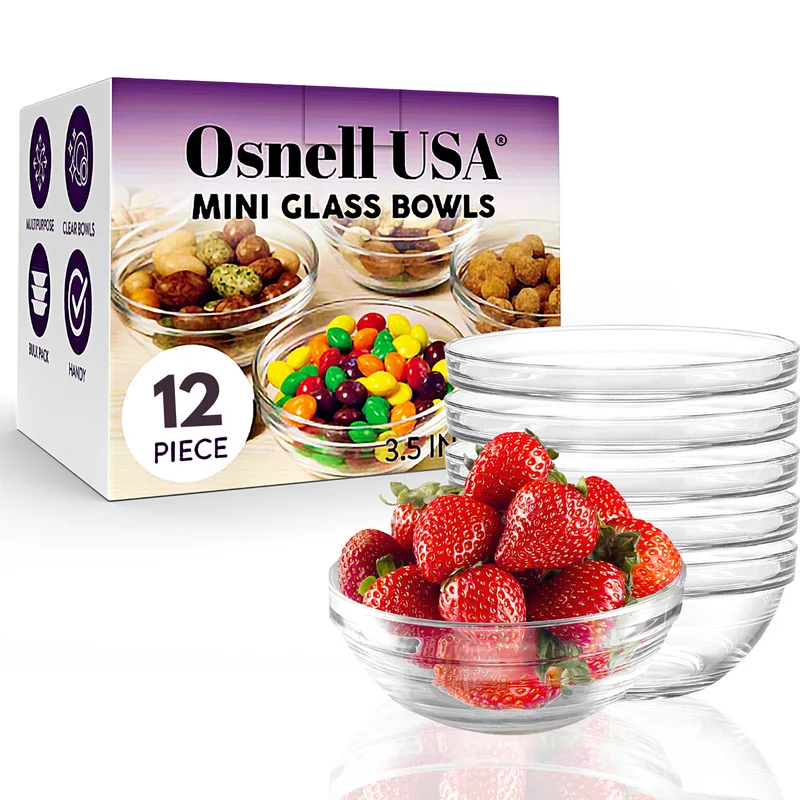 

Small Glass Bowls, 3.5 In Mini Glass Bowls for Kitchen Prep, Dessert, Dips, Candy Dishes or Nut Bowls - 12 Pack Ramekins