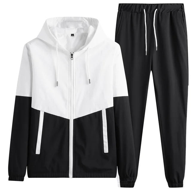 Casual Men New Mens Spring Joggers Hooded Tracksuit Sportswear Jackets+Pants 2 Piece Sets Hip Hop Running Sports Suit 5XL 2