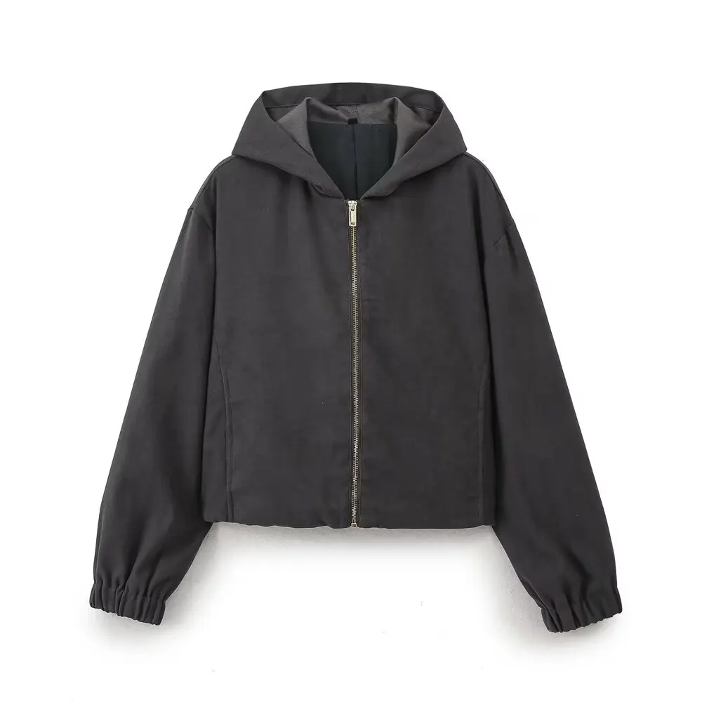 PB&ampZA Женская осенняя новинка 2024 модная куртка-бомбер с капюшоном пальто широкие