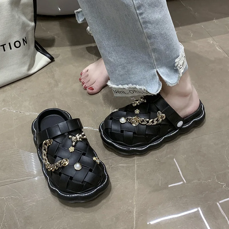 Women Woven Shoes Summer Non-slip EVA Sandals Girl Beach Shoes Home Slippers Outdoor Personalized Sandals Women Slippers