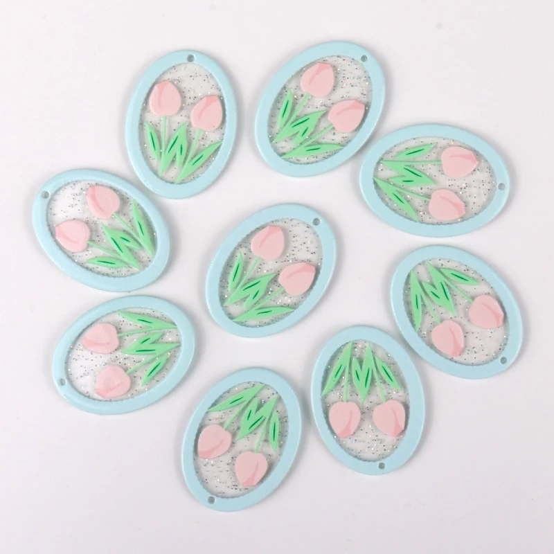 

10Pcs Pink Tulip Flower Acrylic Handmade DIY Accessories Charms Necklace Keychain Earring for Jewelry Making Supplies Wholesale