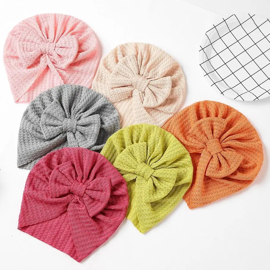 

Cute Turban For Babies Bow Solid Color Cotton Newborn Headband Soft Elastic Hair Band For Girls Caps Kawaii Hair Accessories