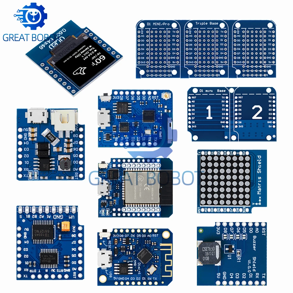 Фото Набор для начинающих ESP8266 D1 Mini Pro WiFi с OLED-дисплеем, датчиками DHT22, DS18B20, реле и драйвером двигателя для Arduino №3