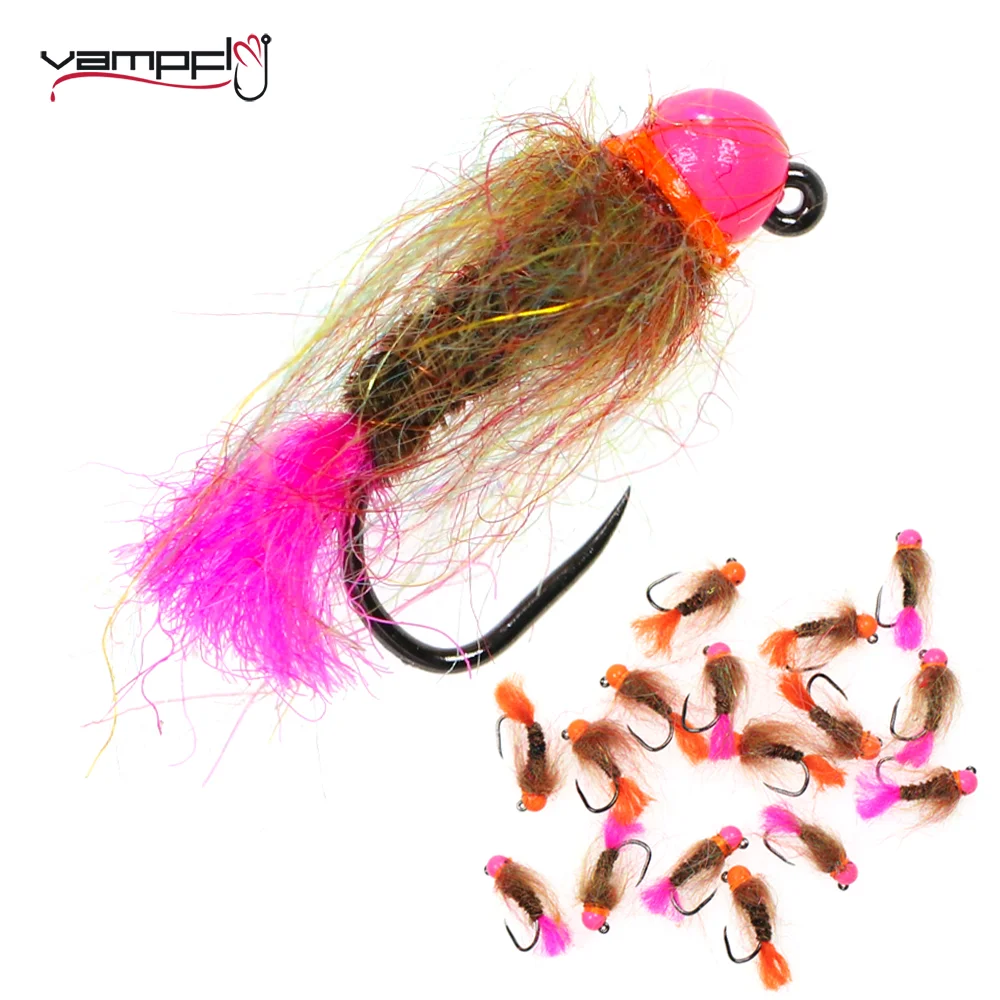 Vampfly 12pcs 14# Tungsten Beadhead  Barbless  Nymphs Fly Baits Jig Hook Nymphs Trout Salmon Fishing Lure