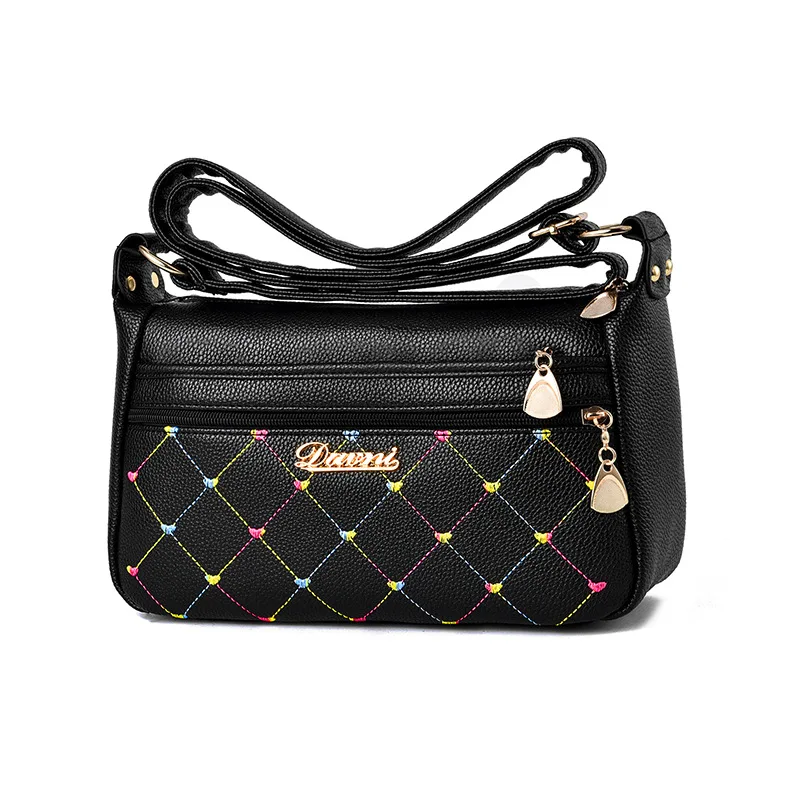 

New Women's Simple Fashion Embroidery Thread Shoulder Messenger Bag Large Capacity Soft Leather Multi-layer Bag Women