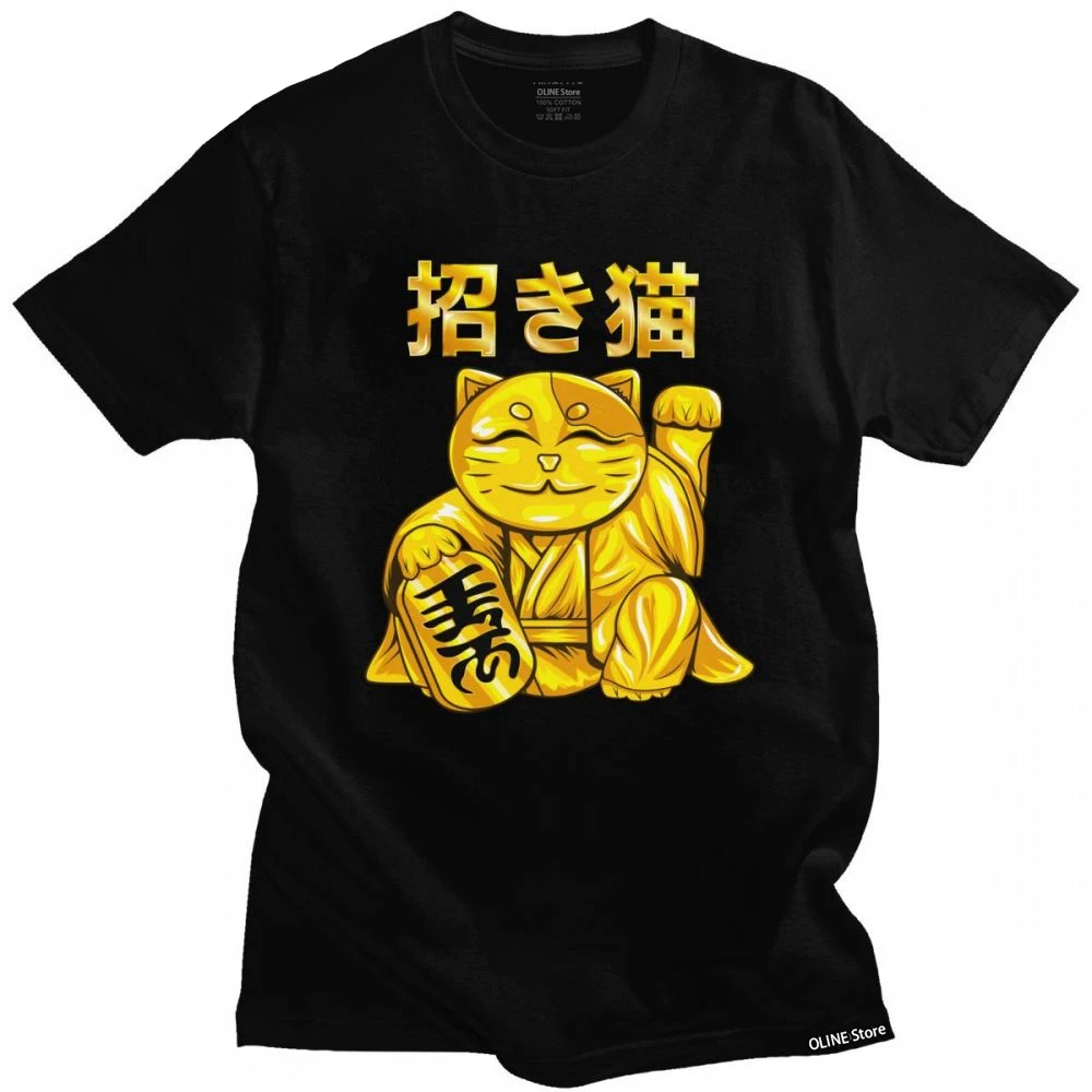 

Fashion Men T Shirt Funny Japanese Maneki Neko Tshirt Short Sleeved 100% Cotton T-shirt Round Neck Summer Lucky Fortune Cat Tee