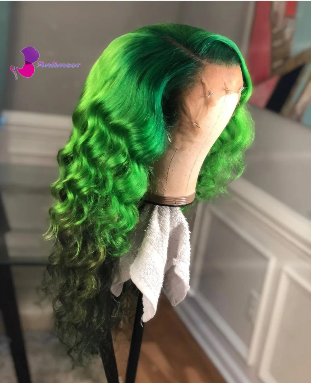 Зеленые парики Омбре для женщин плотность 150% вьющиеся из человеческих волос