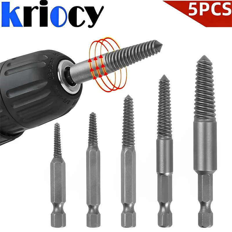 

5Pcs Hex Screw Extractor Broken Damaged Screws Set Drill Bit Broken Screws Extractor Easy Out Bolt Removal Woodworking Tools