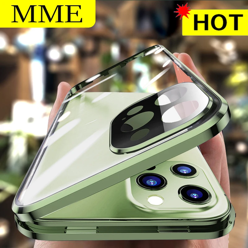 

For iPhone 14 Pro Max Case New 360° Full Protection Tempered Magnetic Glass Metal Cover For Apple 13 12 11 Pro Max Plus Case Bag