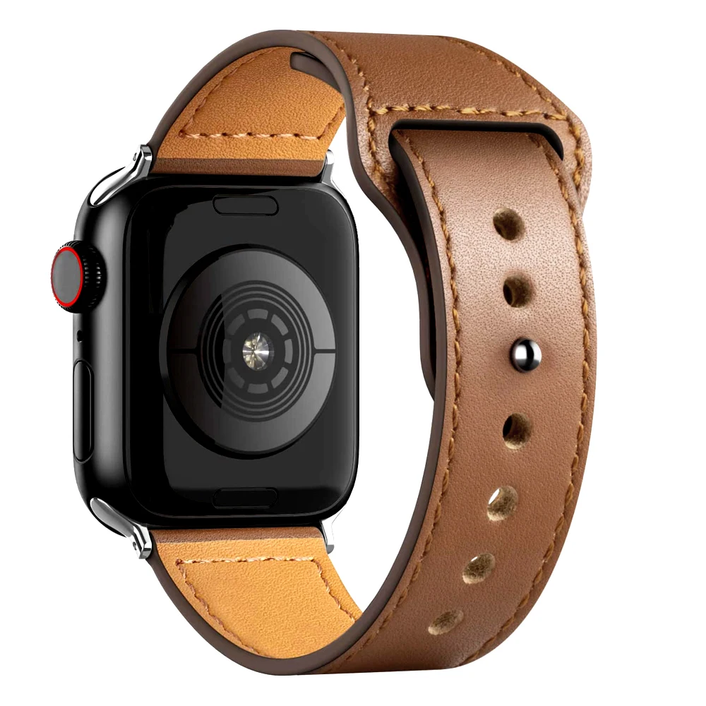 

Leather Metal Buckle slim bands for apple watch series 7 6 SE 5 4 3 2 38MM 42MM Strap Bracelet for Iwatch 4 40MM 44MM 41MM 45MM