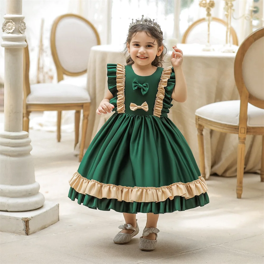 FSMKTZ Baby Girls Princess Dress Kid Newborn Girl Bow 1st Birthday Party Christening Dress Toddler Children Green Chrsitmas Gown