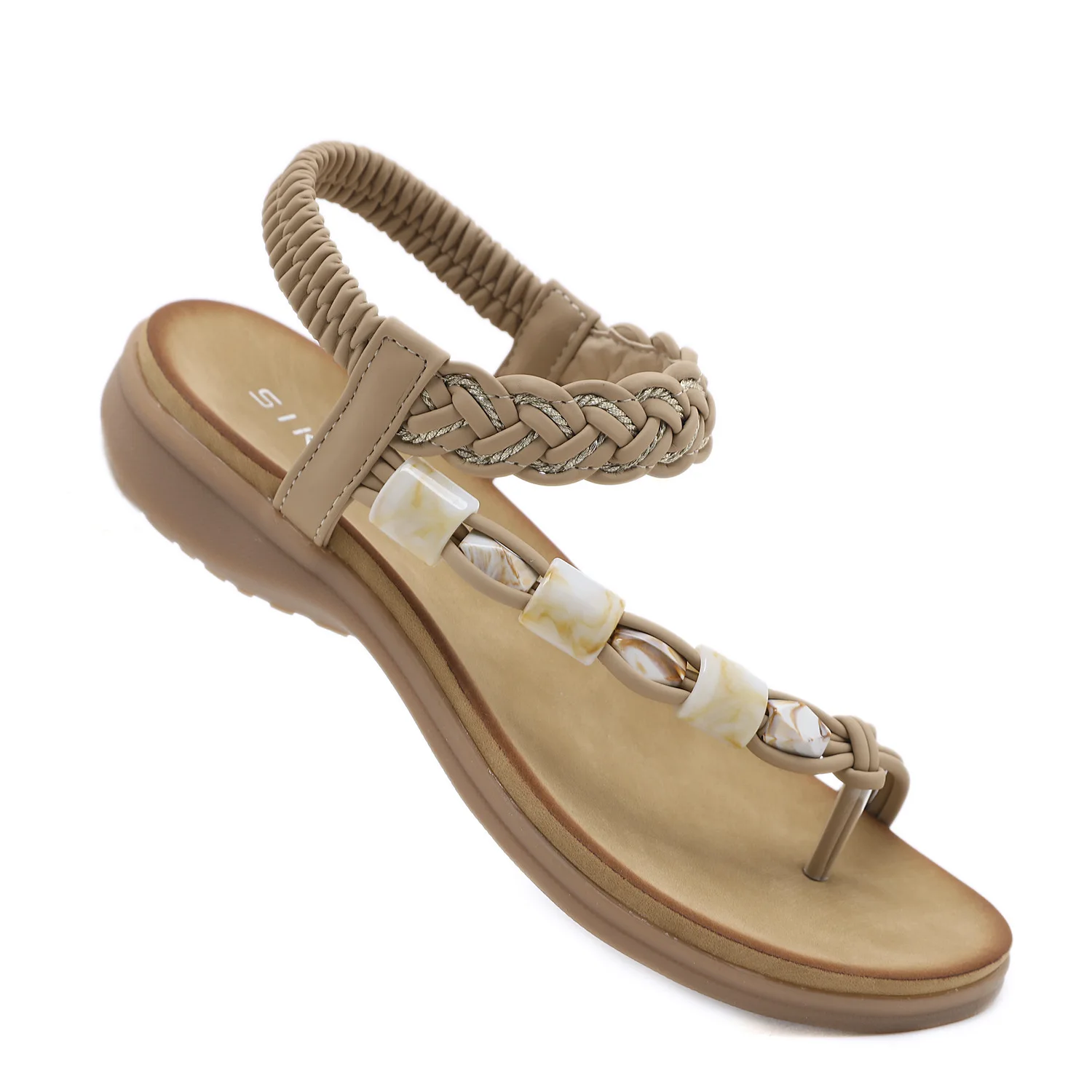

2023 New European and American Sandals Bohemian Rhinestones Comfortable Round Toe Beach Resort Large Flat Shoes