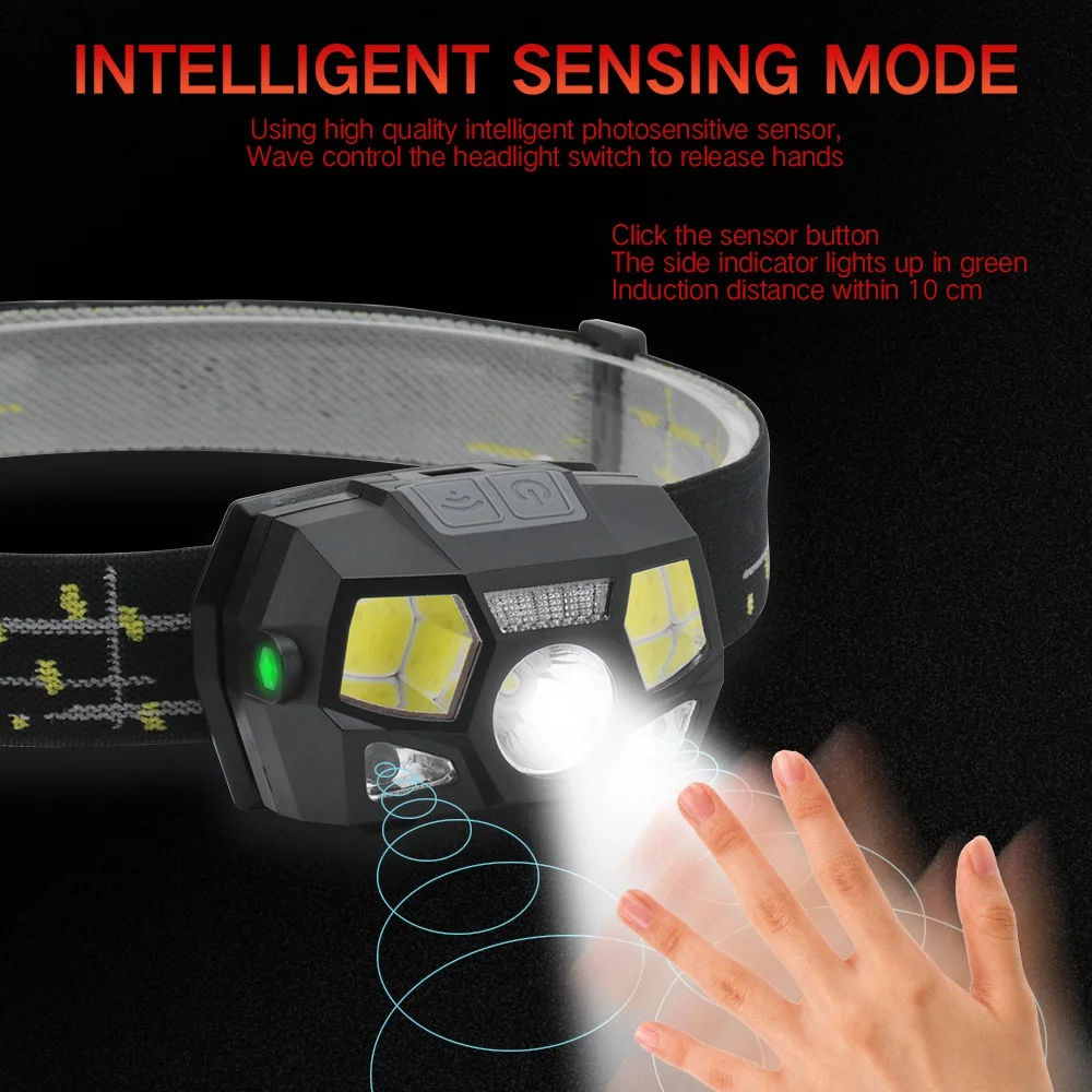 

Lighting Flashlight Headlight Light Headlamp With Torch Red Sensor Modes Rechargeable Motion Lamp Head 5 Waterproof