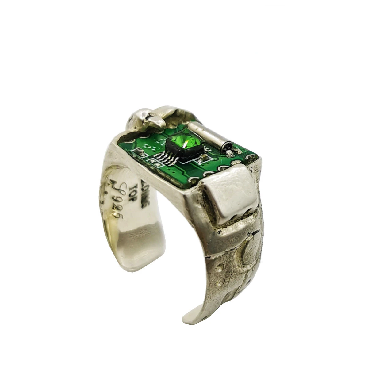 Cyberpunk Green Circuit Board Rings Goth Punk Mechanical Adjustable Opening Ring Hip Hop Party Jewelry Vintage Zircon Ring Gift