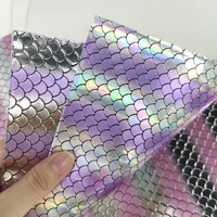 multicolored fish scalemermaid pattern embossed holographic laser pu faux leather fabric sheet for shoebagclothing30135cm