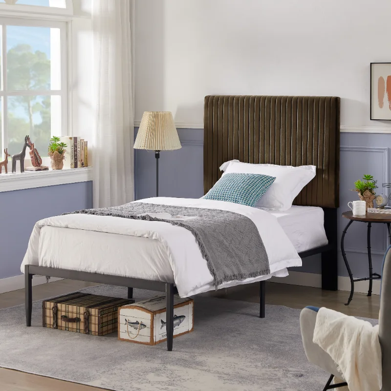 

[Flash Deal]B110 Twin Bed Beautiful Line Stripe Cushion Headboard Strong Iron Frame with High Temperature Paint[US Stock]