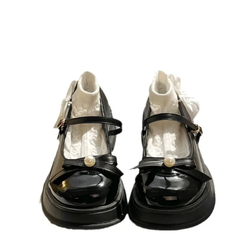 

French Retro Fashion Mary Jane Small Leather Shoes Female 2023 Spring Summer New Lady Bowknot Casual High Heels Shoes for Women