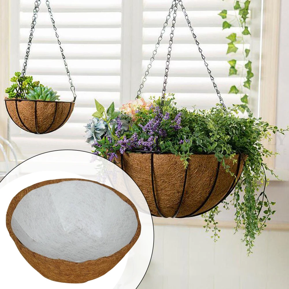 

2pcs Flower Pot Coconut Fiber Mat Hanging Basket Liner Durable Indoor Outdoor Thick Balcony Natural Insulation Replacement Parts