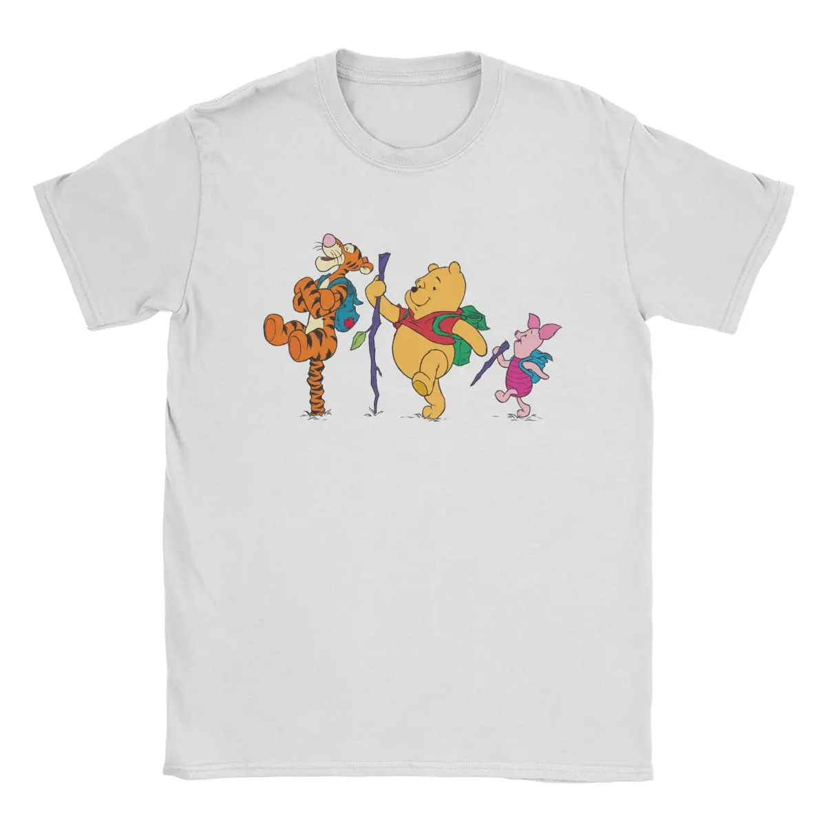 Disney Piglet Tigger And Winnie The Pooh Hiking T Shirts Men's Cotton Cool T-Shirt Crew Neck Tee Shirt Short Sleeve Tops Graphic