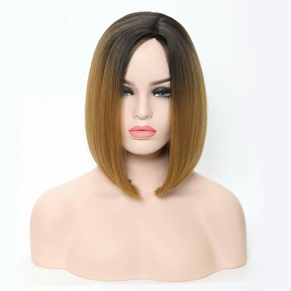 

LANYI 14" Synthetic Short Straight Bob Wigs For Women Afro Ombre Black Brown Blonde Wigs Cosplay Party Daily Hair