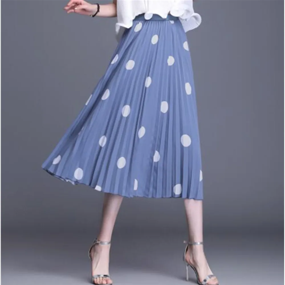 Женская плиссированная юбка-макси в горошек белая черная длинная трапециевидная