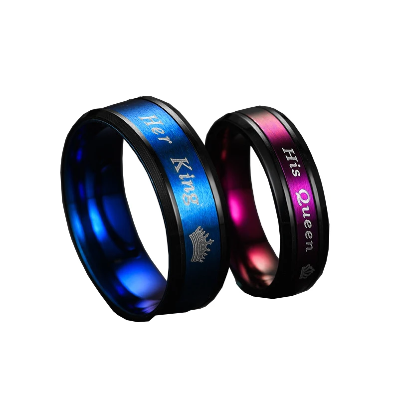 

Парные кольца Her King His Queen, ювелирные изделия из титановой стали, мужские ювелирные изделия из нержавеющей стали, винтажное женское и мужское ...