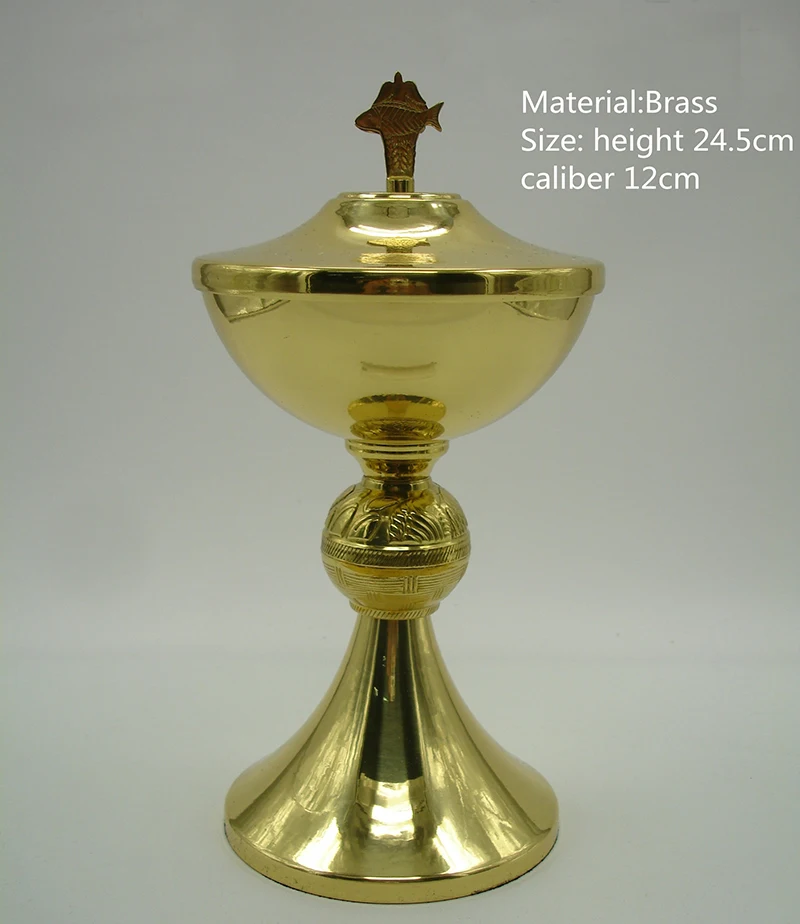 

Catholic Etched Ciborium With Cover Loaves And Fish Cover Brass High Polished Christian Church Supplies
