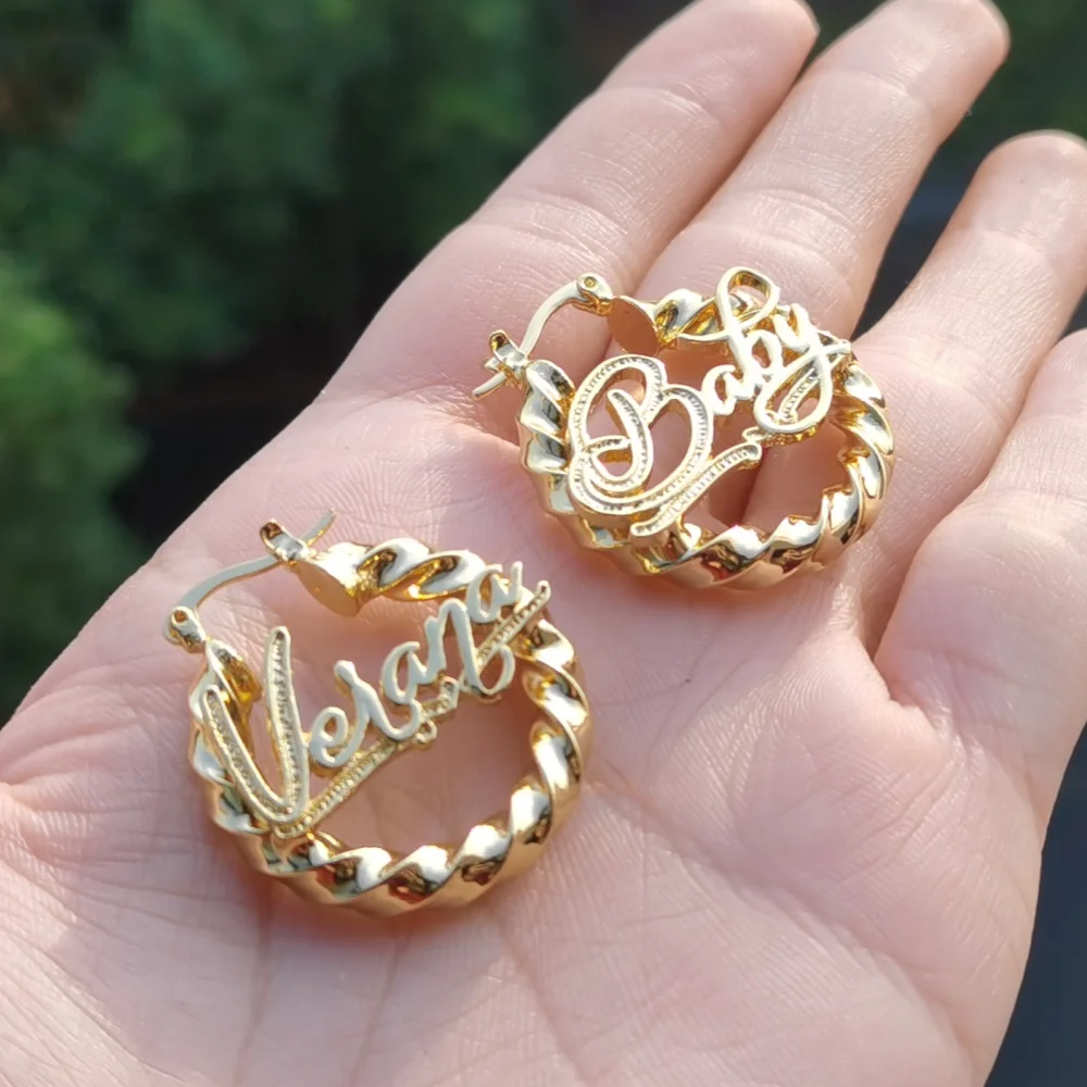 LeeChee 3D 30 мм крученые серьги-кольца с именем под заказ круглые детские серьги-петли