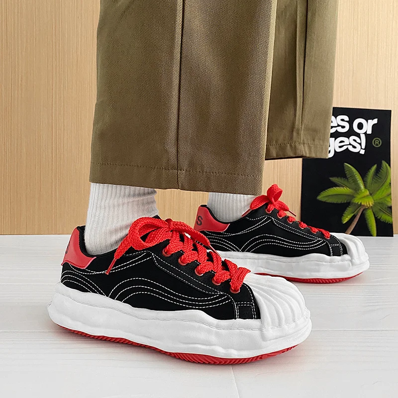 

Men's Canvas Sneakers Dirty Shoes New Student Canvas Thick Dissolving Heels White Shoes Boys Lace Up Sports Shoes for Men