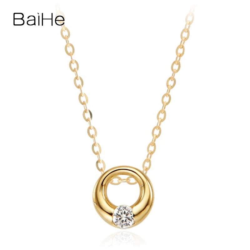 Ожерелье BAIHE из 18-каратного желтого золота с натуральными бриллиантами 0,07ct H/SI женское, подарок для девушки, модные ювелирные украшения из драгоценных камней