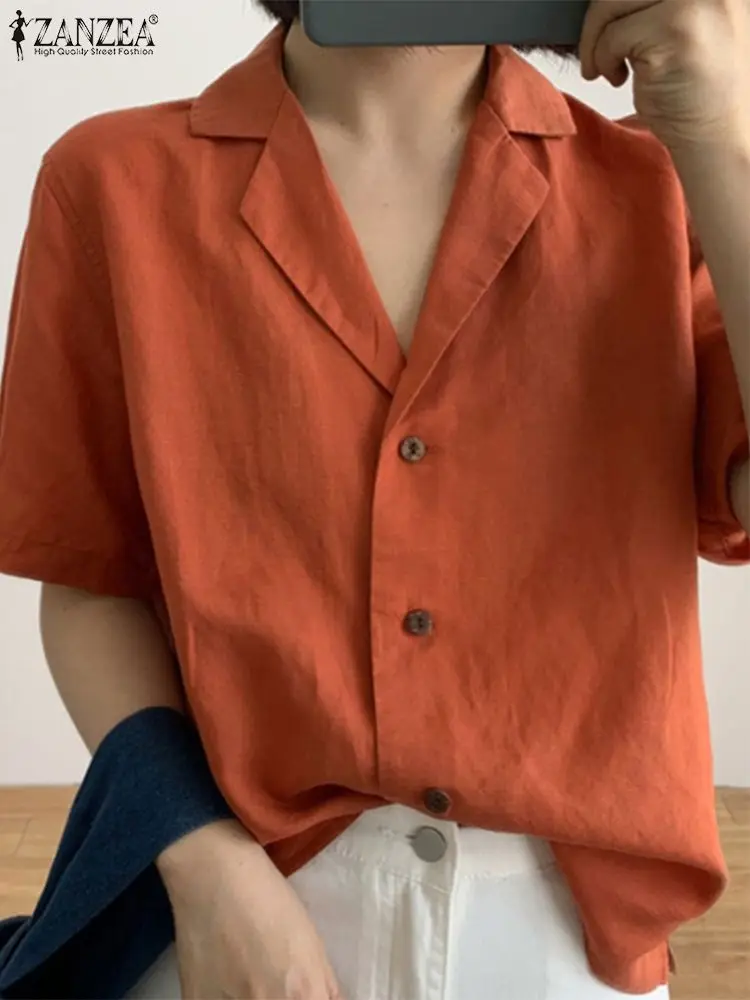 Oversized Women Summer Shirts Casual ZANZEA Short Sleeve Tops Tees Oversized Lapel Neck Blusas Femininas Female Loose Chemise