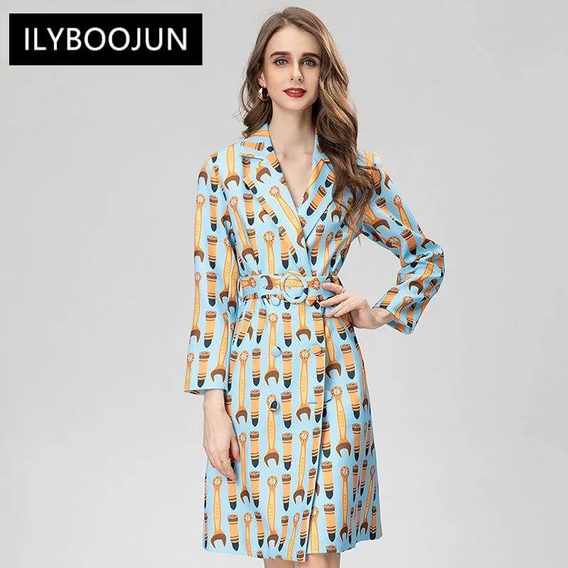 

Женское модельное платье с длинным рукавом, дизайнерское Элегантное синее пальто на шнуровке с V-образным вырезом и мультяшным принтом, лето 2023