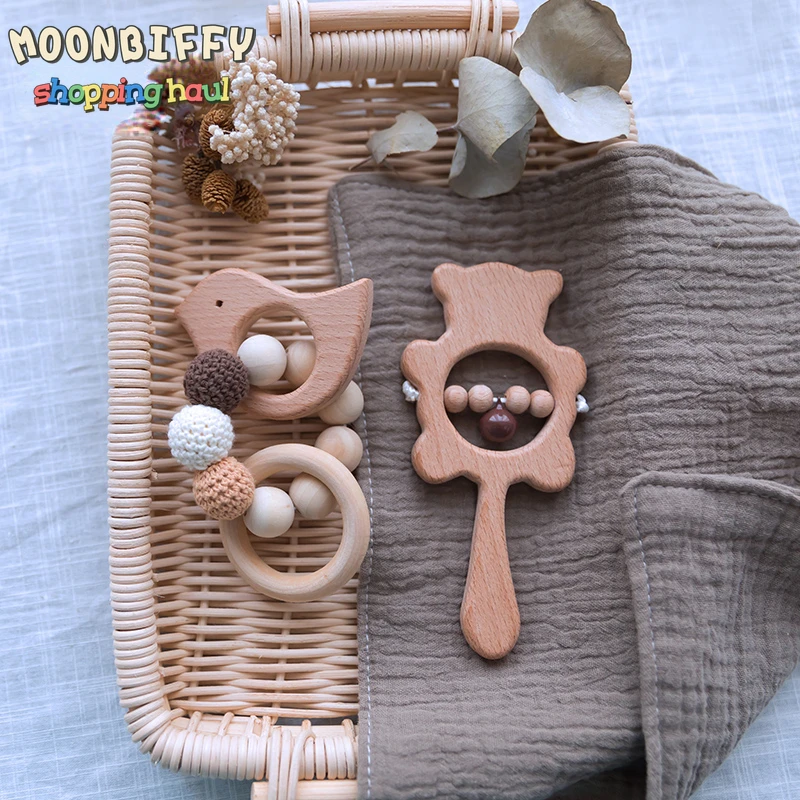 

Baby Wooden Teether BPA Free Wooden Rodent Rings Crochet Beads Children'S Goods Toys Baby Soothing Molar Stick Teething Toys
