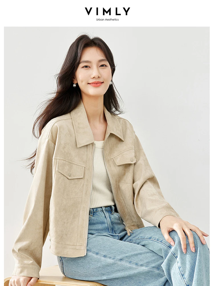 Куртка женская из искусственной кожи на молнии с длинным рукавом