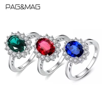 pagmag 925 sterling silver rings princess diana simulated emerald ring for women engagement ring silver 925 gemstones jewelry