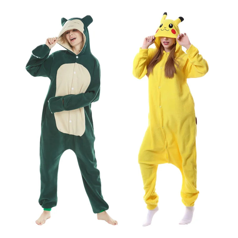 

Pokemon Pikachu Snorlax Anime Cosplay Pajama Onesie Women Men Couple Winter Pajamas Suit Sleepwear Polar Fleece Pyjamas Hooded