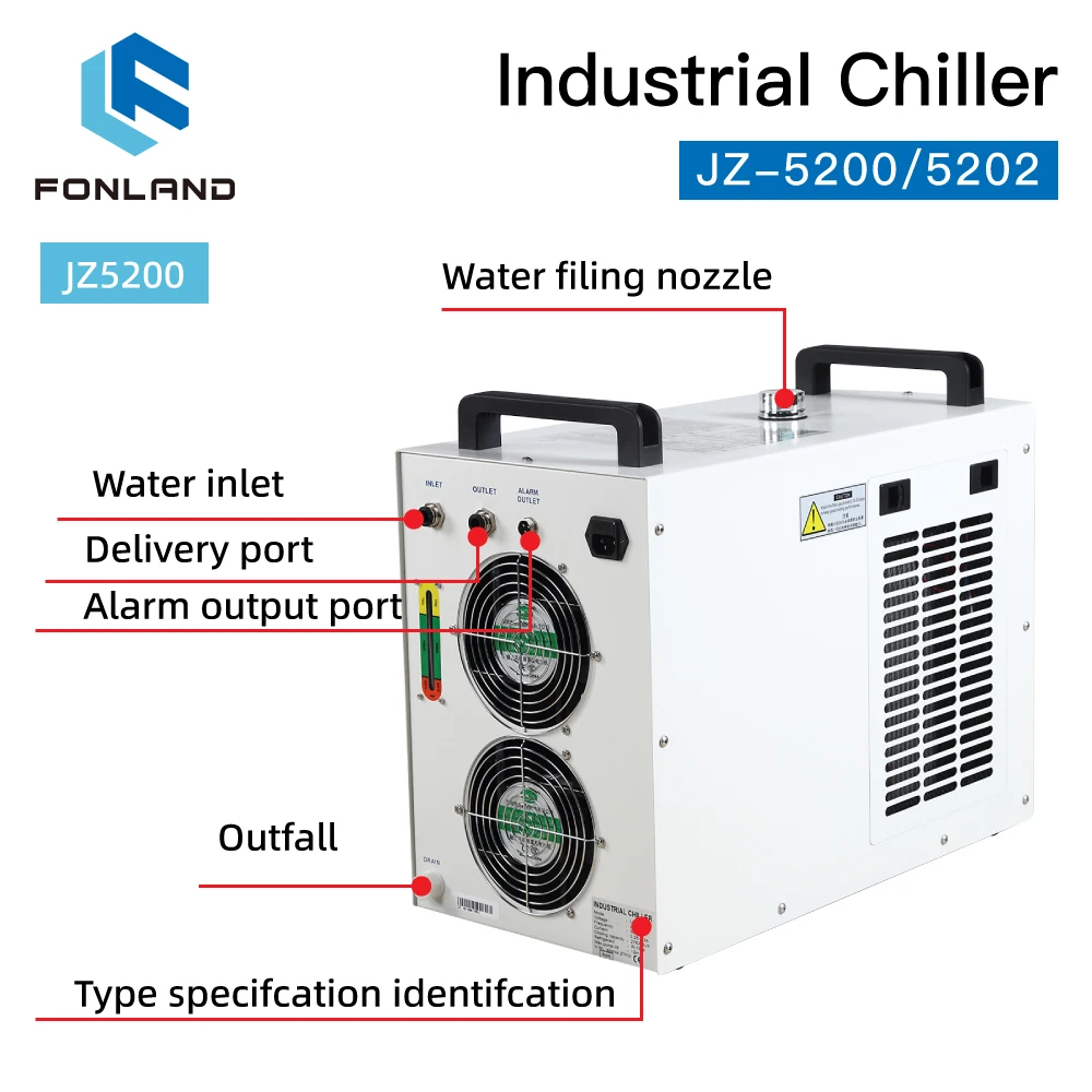 FONLAND JZ-5200/5202 Industrial Water Chiller for CO2 Laser Engraving Cutting Machine Cooling 100-150W Laser Tube DG110V AG220V enlarge