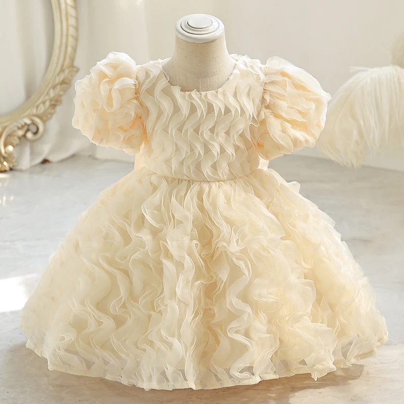 

Little child dinner dress Evening dress Heavy Industry Bubble sleeve short style sweet princess dress flower child dress perform
