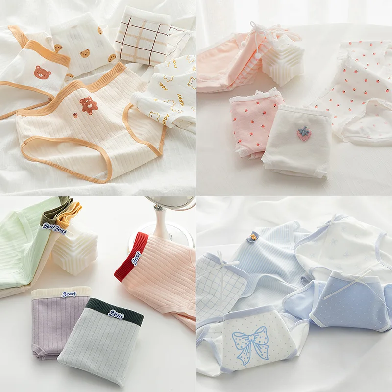 

5pcs / Cotton Panties Women's Underwear Girls' Comfort Sweet Briefs Mid Waist Seamless Printing Underpants Female Lingerie M-XL