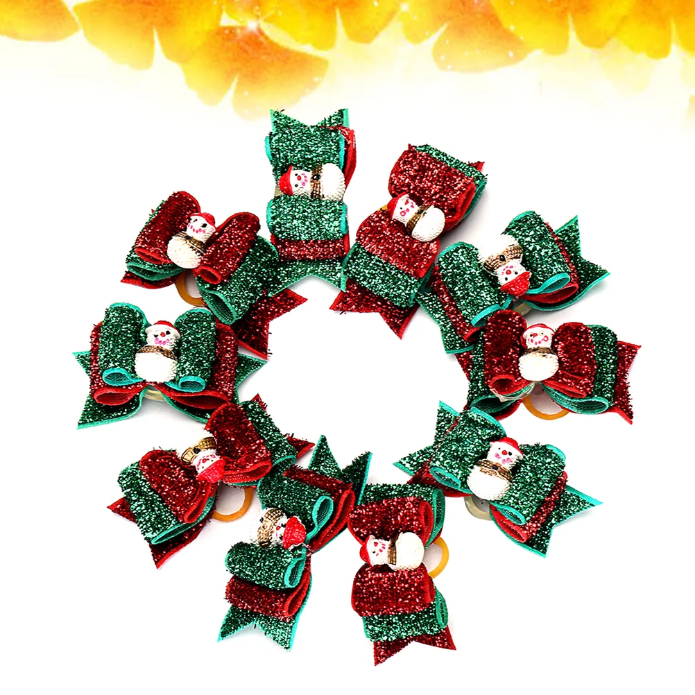 

10pcs Hairwear Christmas Bowknot Cloth Headdress Hair Tie Headwear Ring for Puppy