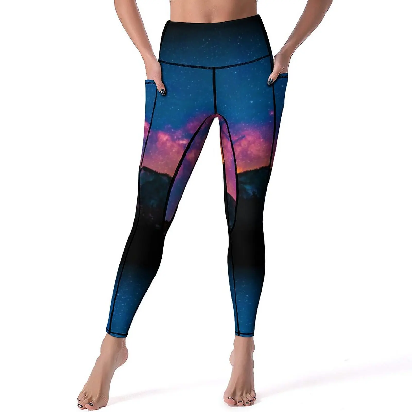 

Rocky Mountain Yoga Pants Pockets Women Galaxy Space Print Leggings High Waist Elegant Yoga Sports Tights Design Fitness Leggins