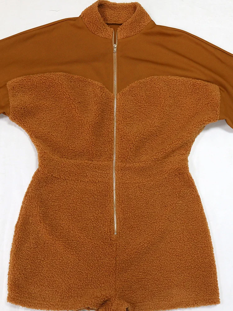 Beyprern повседневные женские пушистые короткие комбинезоны на молнии теплые с