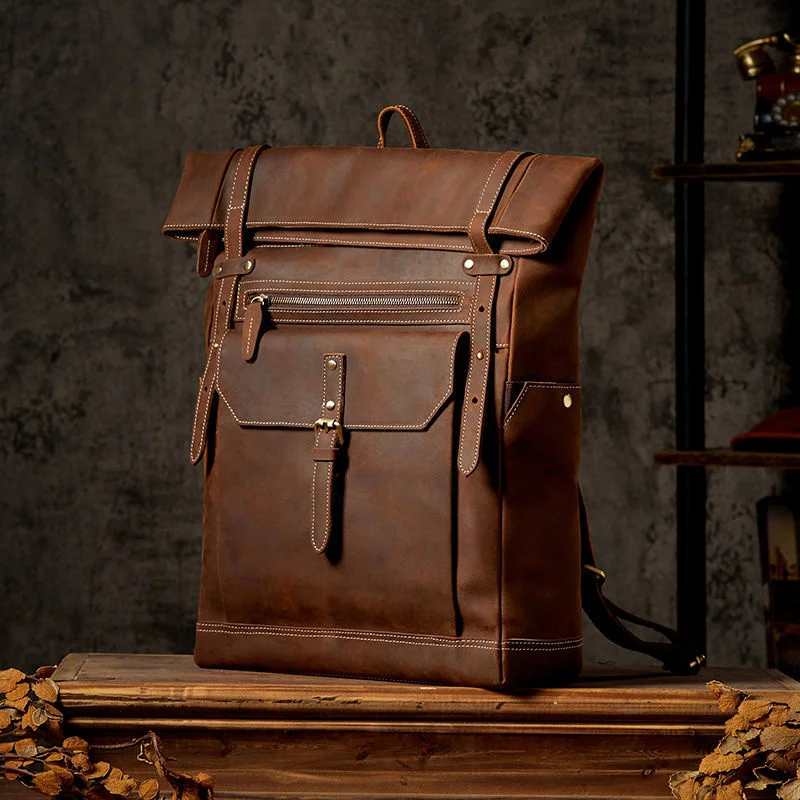 

Мужской повседневный рюкзак из натуральной кожи, вместительный кожаный дорожный рюкзак для компьютера в европейском и американском стиле, ...