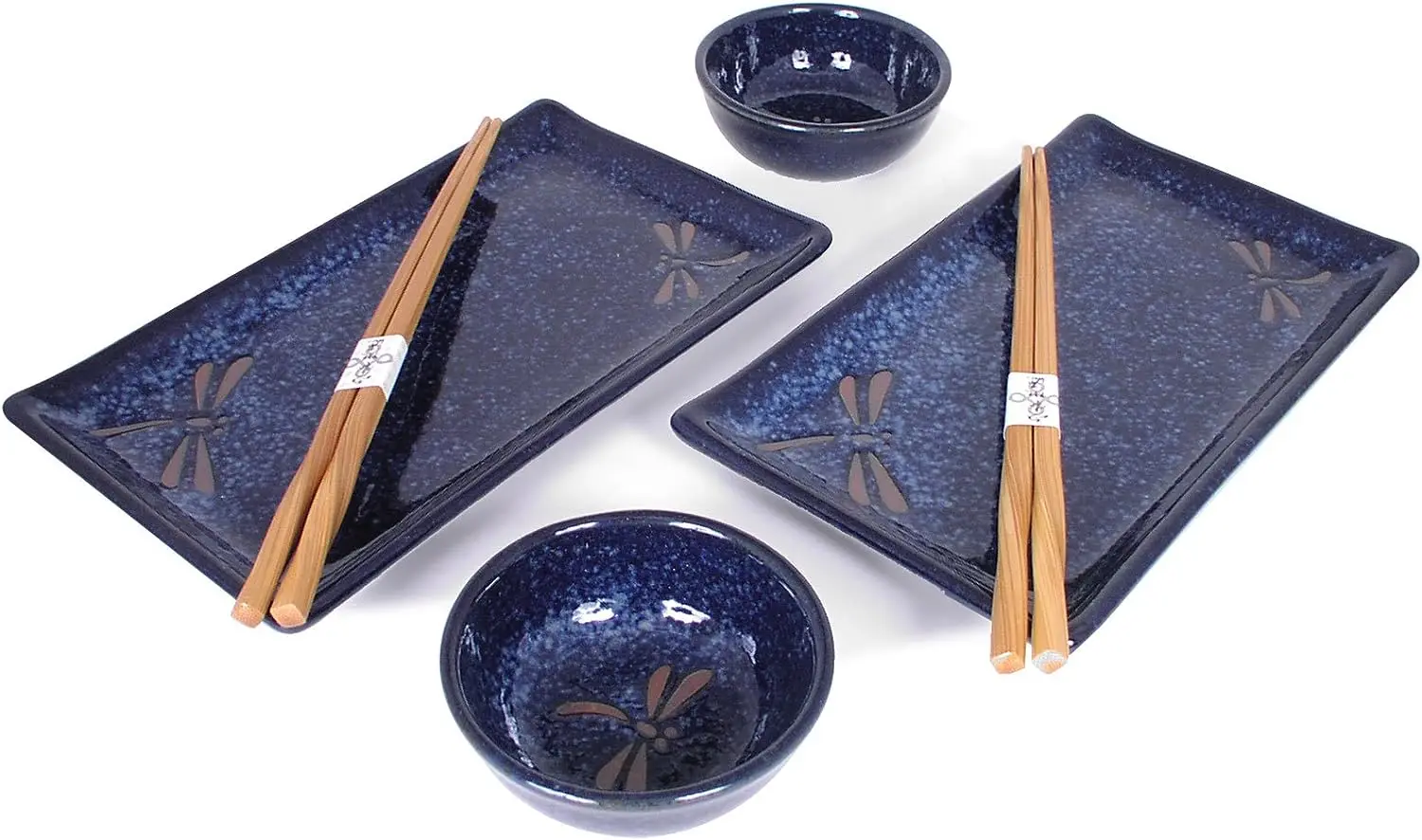 

6 pc Japanese Sushi Plate Set Dragonfly Blue