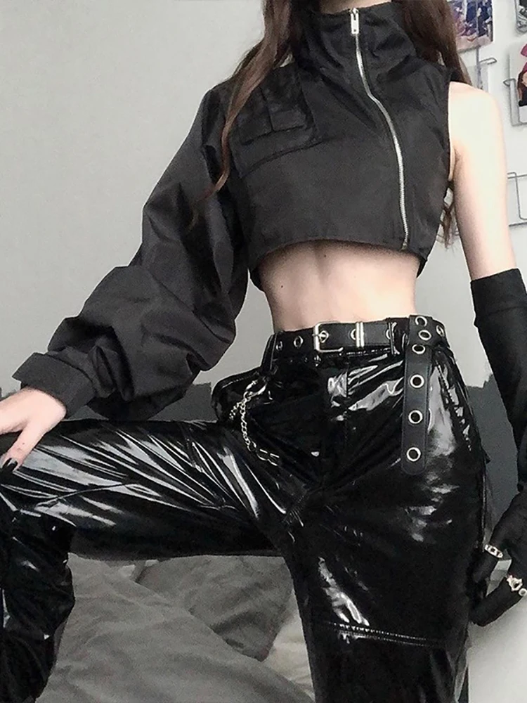 Goth Dark гранж черный Панк нерегулярные куртки на молнии Techwear Mall Готический