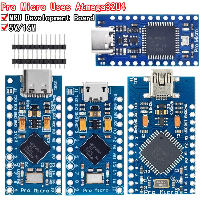 Оригинальный чип ATmega32U4 Pro Micro ATmega32U4, 5 в 16 МГц, замена ATmega328 для Arduino Pro Mini с 2-рядным штырьковым разъемом для Leonardo UNO R3