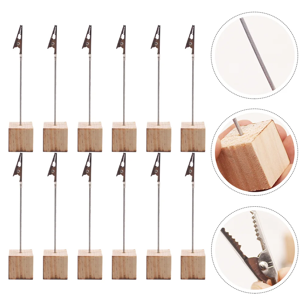 

12pcs Place Cards Holder Picture Note Clip Holders Round Base Wooden Clips