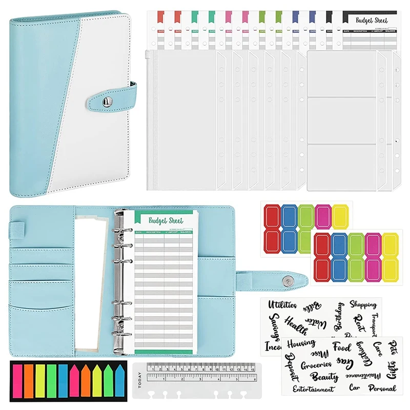 

A6 PU Budget Binder Set, Budget Sheets And Label Stickers, Money Saving Wallet Ring Binder For Office School Supplies