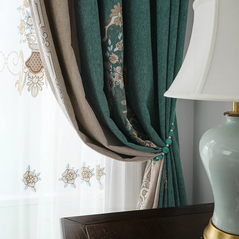 

Modern European Luxury Curtains for Living Room Bedroom Chenille Printing Seamless Stitching Window Curtain Blackout Cortinas